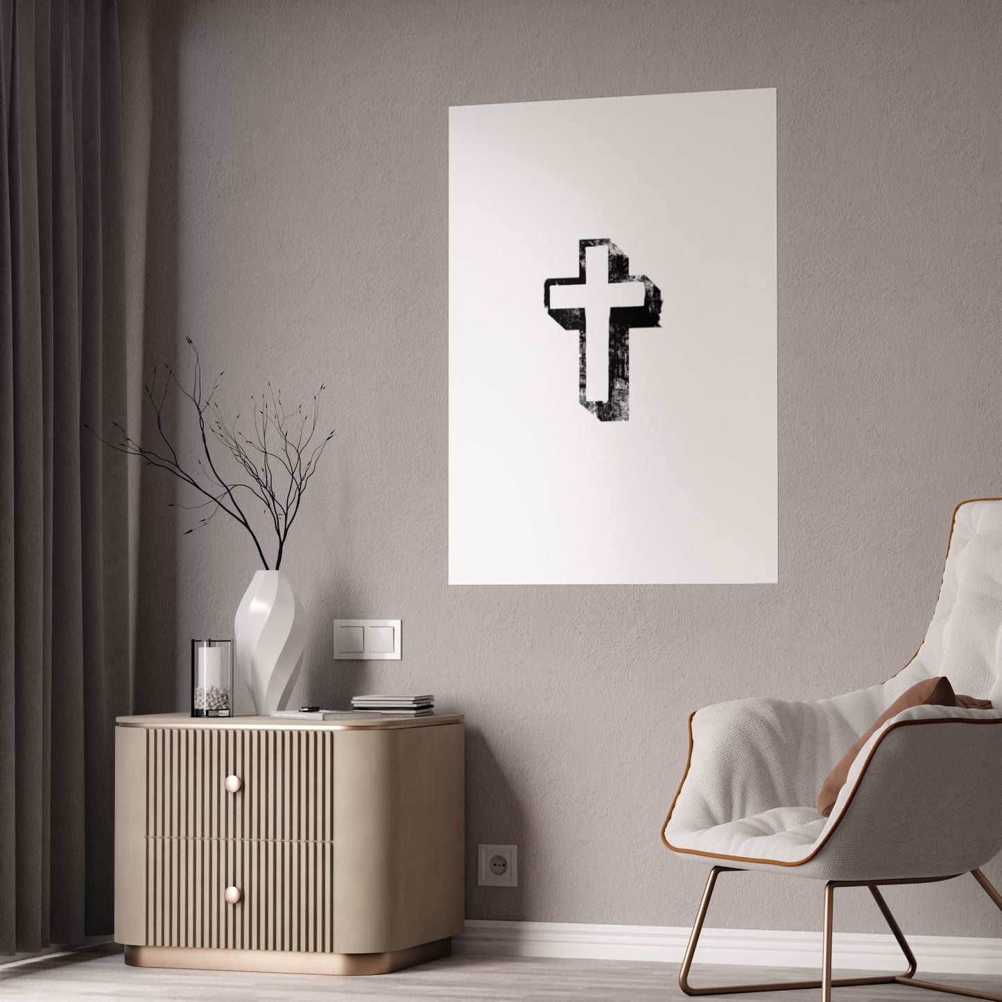 Black Cross Glossy Poster, Wall Art Decor, Christian Home Decoration, Inspirational Gift, Religious Artwork